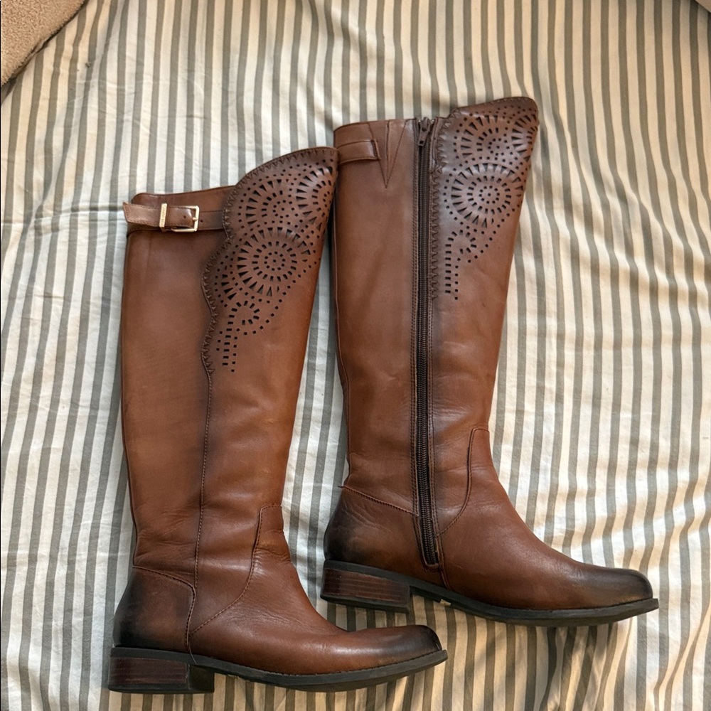 Gianni Bini Brown Over the Knee Boots with Cut-Out Design